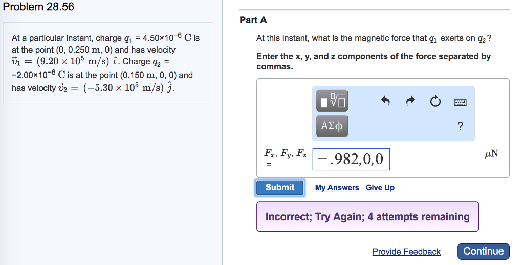 Solved At A Particular Instant Charge Q1 4 50 10 6 C I Chegg Com