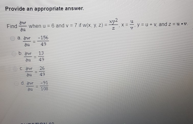Solved Find Partial W Partial U When U 6 And V 7 If W X Chegg Com