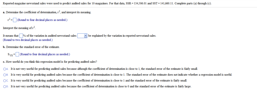 Solved: Determine The Coefficient Of Determination. R^2, A ...