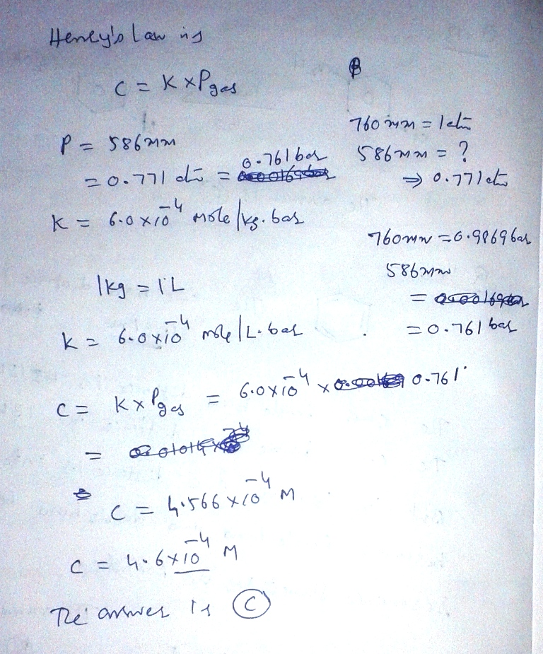 Question & Answer: The Henry's law constant for N_2 in water at 25 degree C is 60 times 10^-4 mol/kg middot..... 1