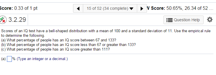 Solved Scores Of An Iq Test Have A Bell Shaped Distributi