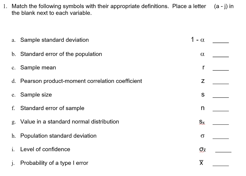 Solved: Match The Following Symbols With Their Appropriate... | Chegg.com