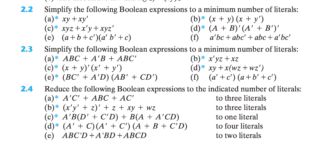 Solved 2 2 Simplify The Following Boolean Expressions To A Chegg Com