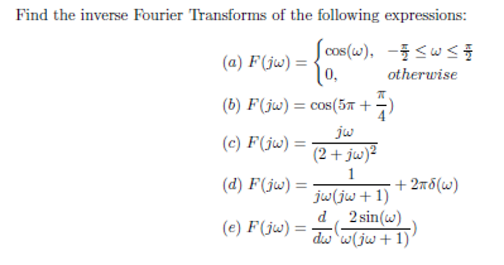 Solved Find The Inverse Fourier Transforms Of The Followi Chegg Com