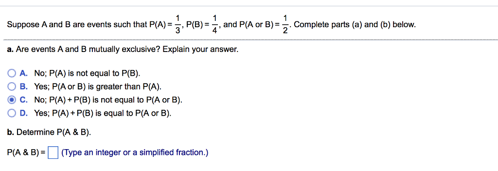 Solved Suppose A And B Are Events Such That P A 1 3 Chegg Com