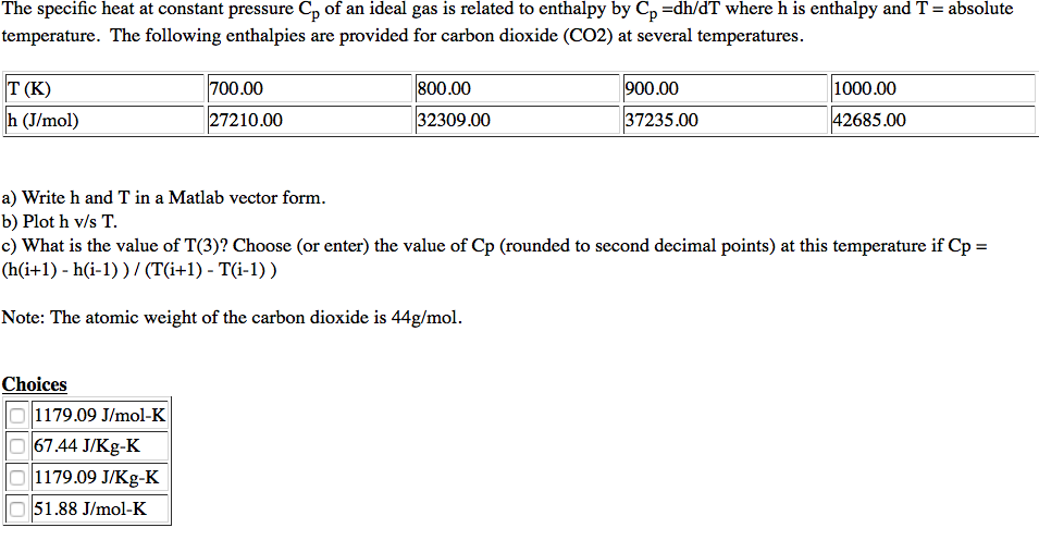 Solved The Specific Heat At Constant Pressure Cp Of An Id Chegg Com