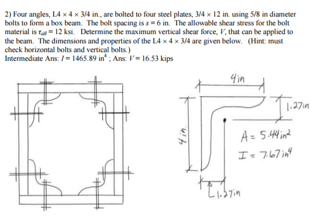 Solved Four Angles L4 Times 4 Times 34 In Are Bolted