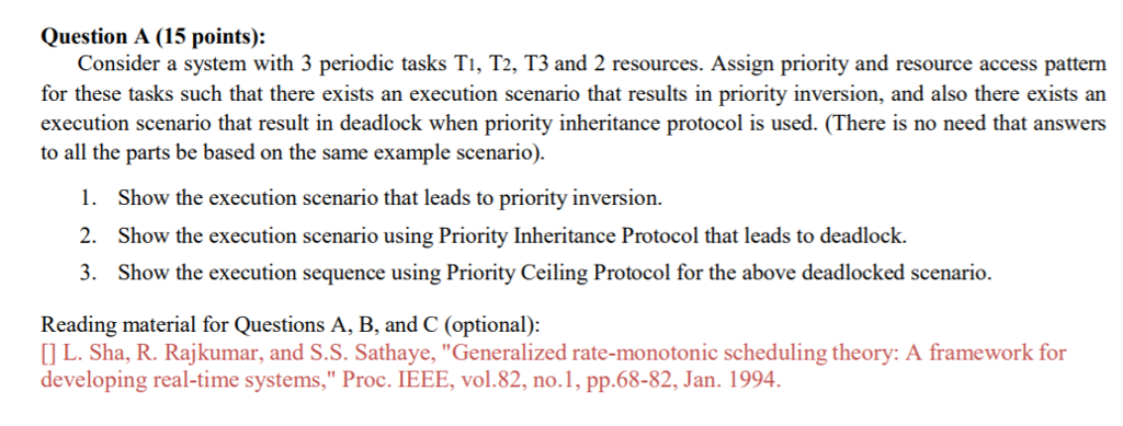 Solved Question A 15 Points 3 Periodic Tasks Ti T2 T