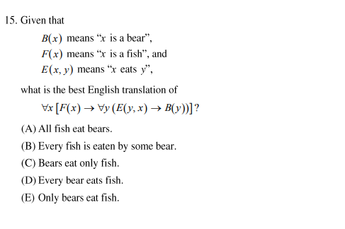 15 Given That B X Means X Is A Bear F X Means Chegg Com