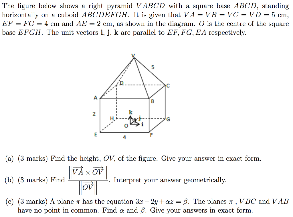 Solved The Figure Below Shows A Right Pvramid Vabcd With Chegg Com