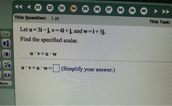 Solved Let U 3i J V 4i J And W I 5j Find The Specified Chegg Com