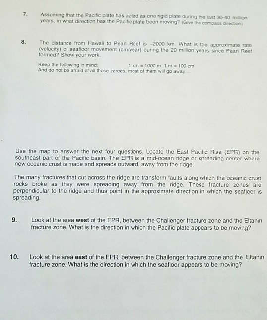 Solved Lab 1 Movement Of The Pacific Ocean Floor Understa