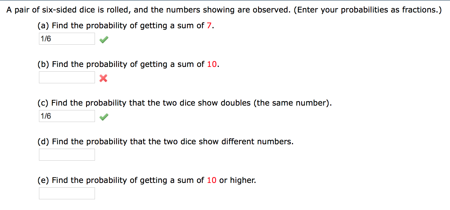 Two 6-sided dice are rolled. What is the probability that at least one of  the dice shows a 1? – Finite Mathematics