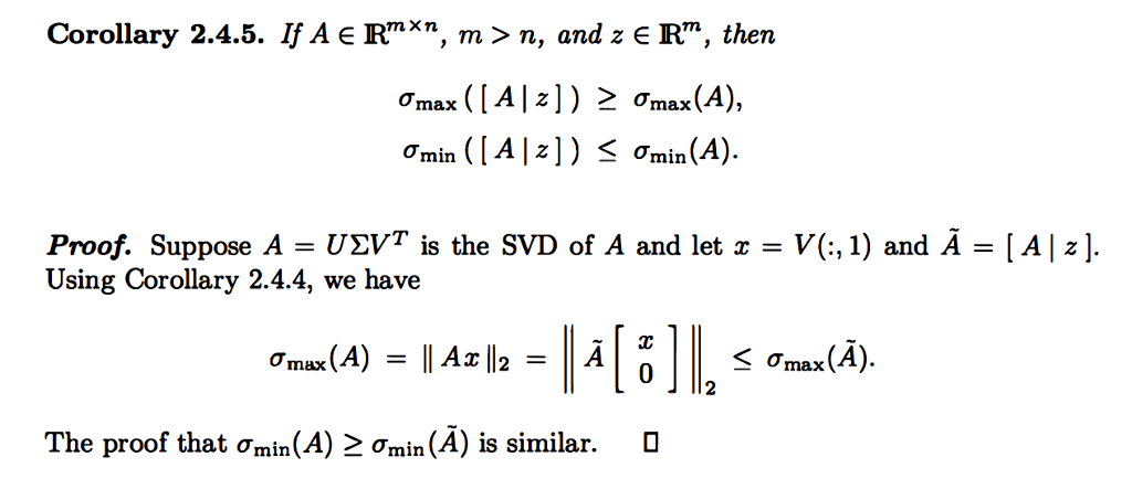 Corollary 2 4 5 If Ae Rmx N M N And 2e R Th Chegg Com