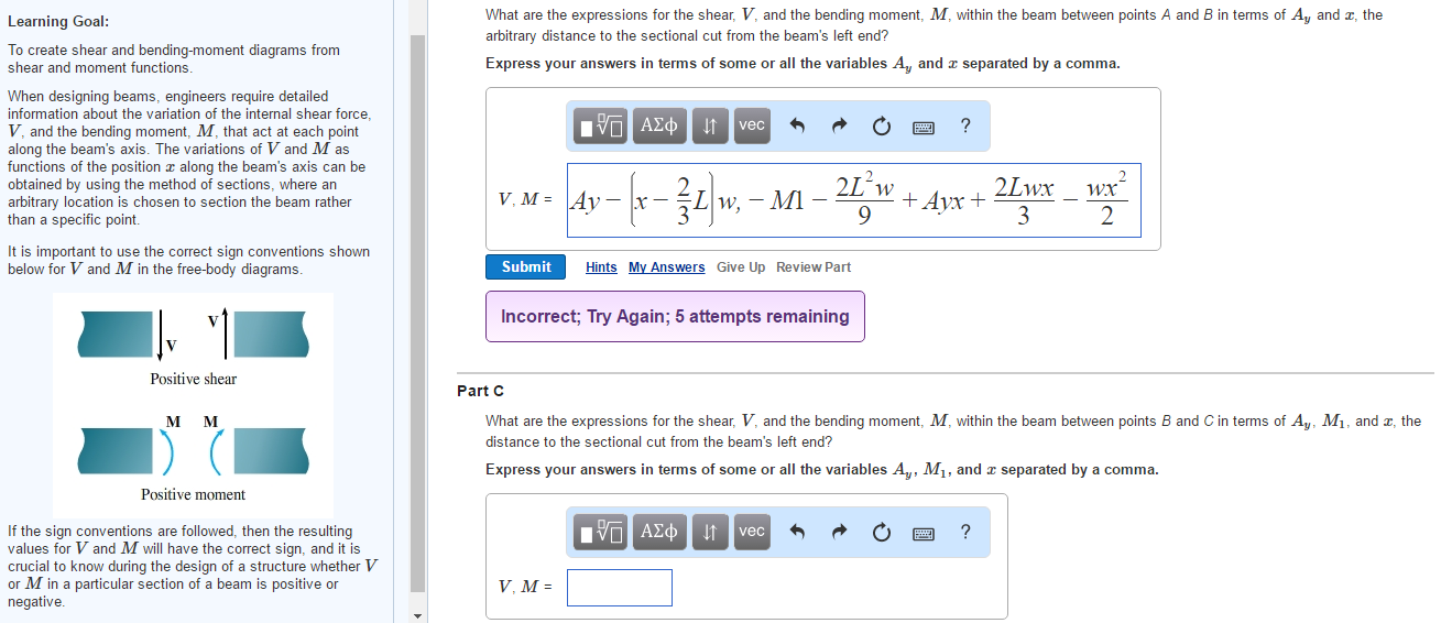 What Are The Expressions For The Shear V And The Chegg Com