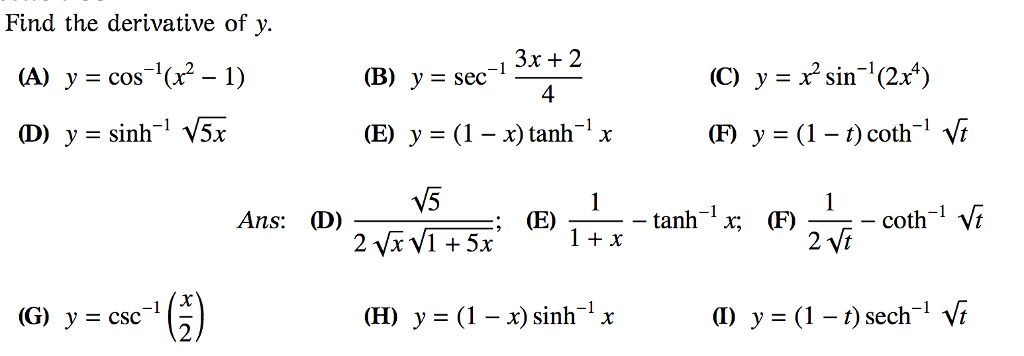 Find The Derivative Of Y A Y Cos 1 X 2 1 Chegg Com