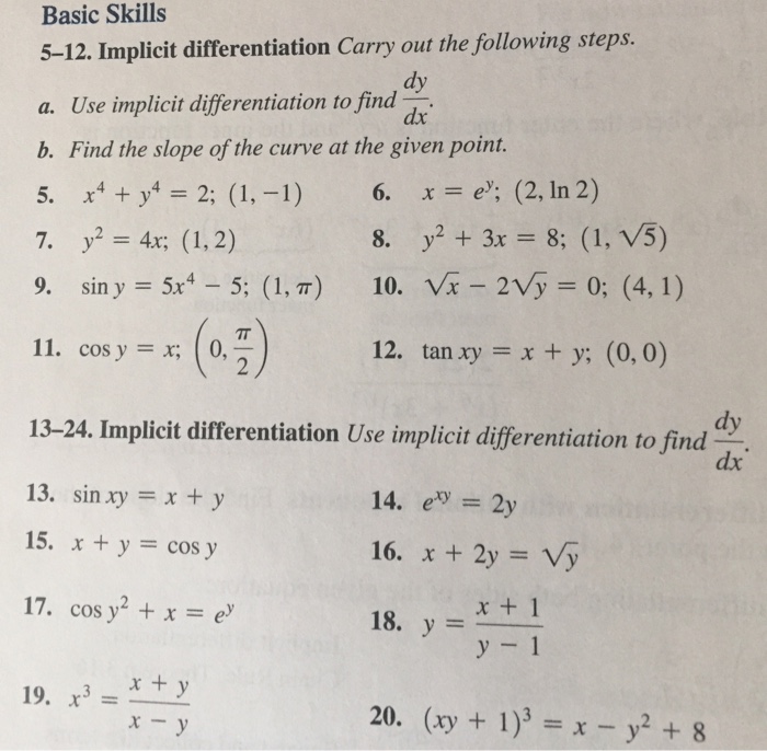 Implicit Differentiation Carry Out The Following Chegg Com