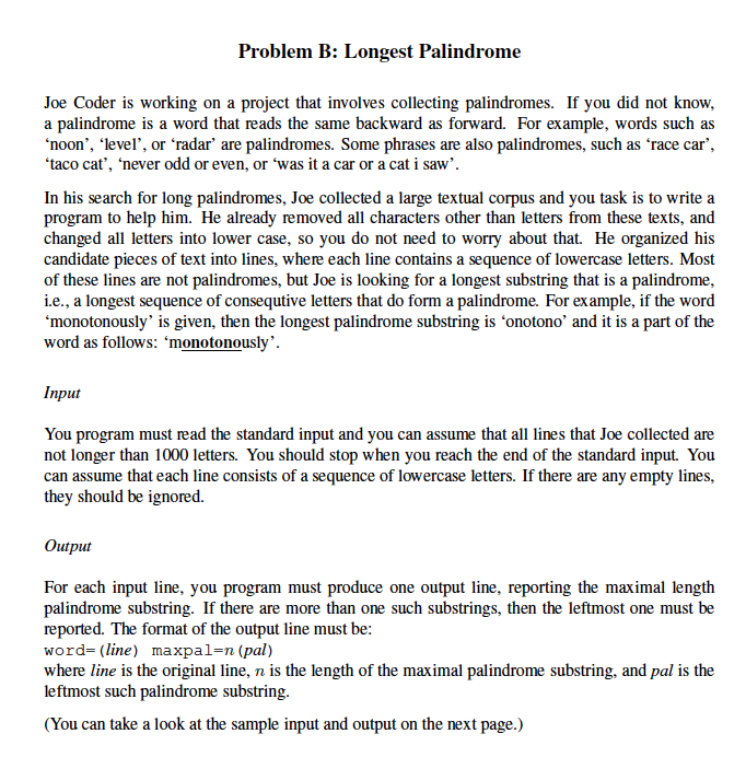 Solved Problem B Longest Palindrome Joe Coder Is Working Solved Problem B Longest Palindrome Joe Coder Is Working