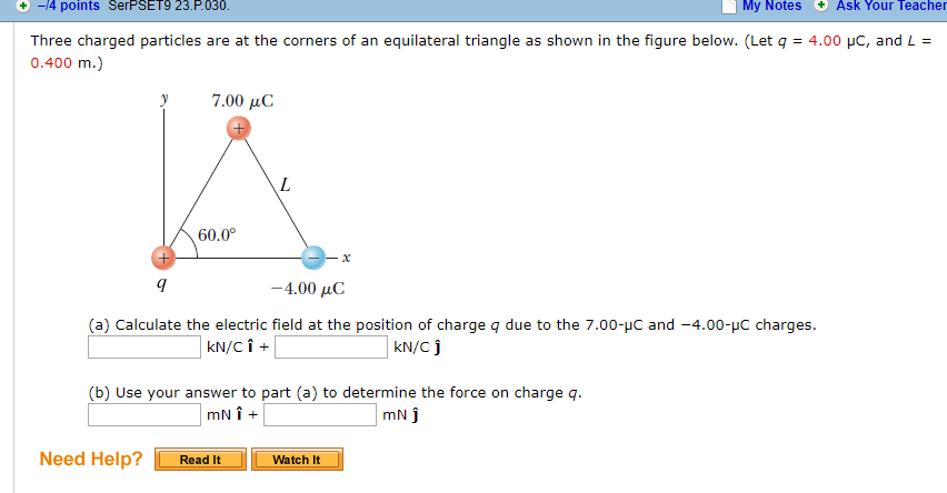 Solved Three Charged Particles Are At The Corners Of An E Chegg Com