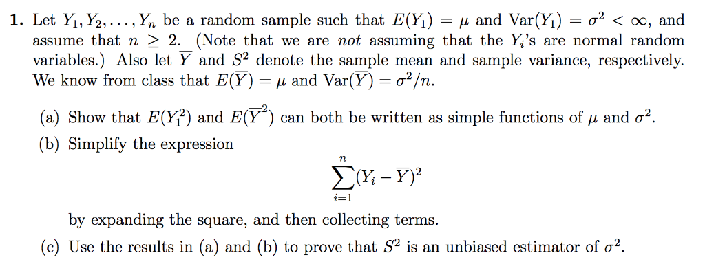 1 Let Y Y Be A Random Sample Such That E Y Chegg Com