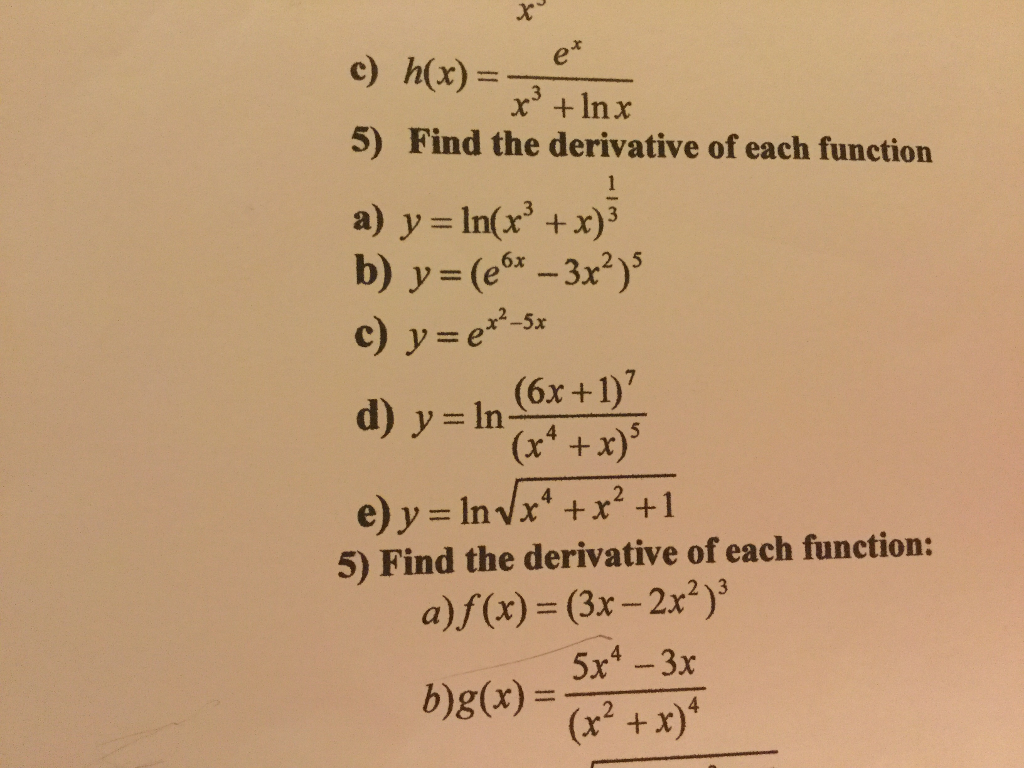 Find The Derivative Of Each Function Y Ln X 3 Chegg Com