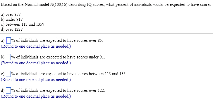 Based On The Normal Model N 100 16 Describing Iq Chegg 