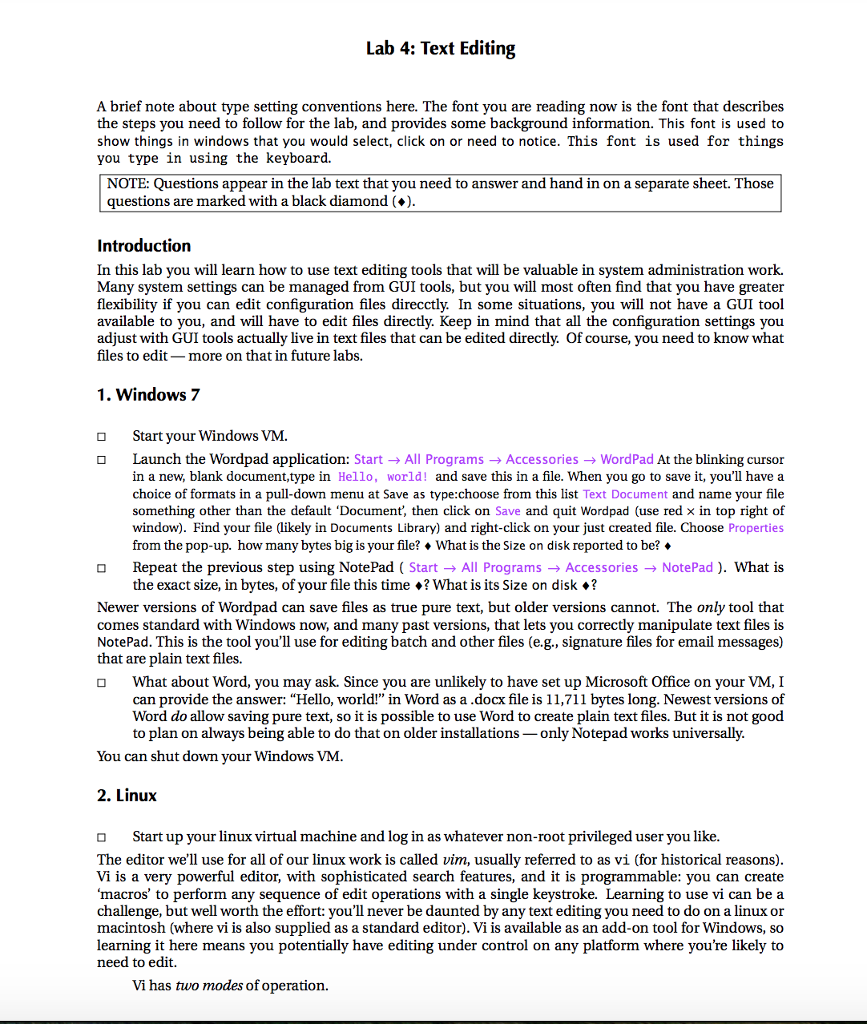 Solved Lab 4: Text Editing A brief note about type setting 