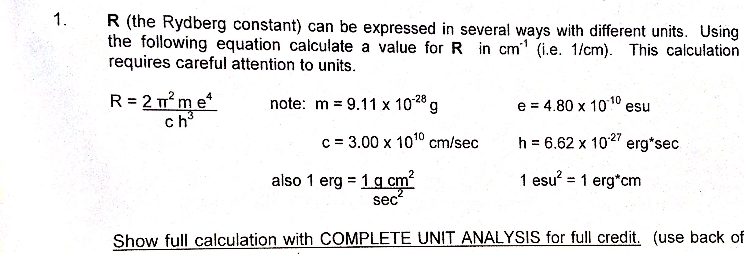 Solved R The Rydberg Constant Can Be Expressed In Sever Chegg Com