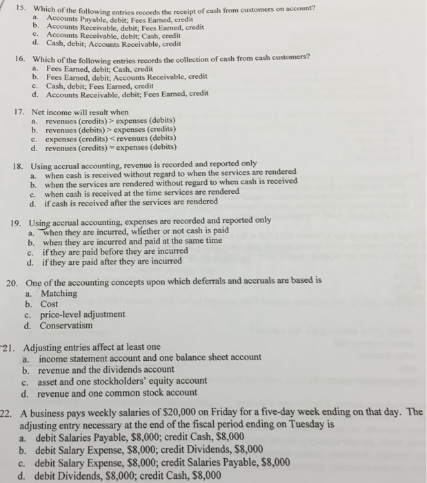Solved Which Of The Following Entries Records The Receipt