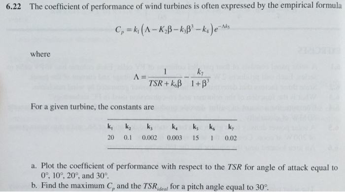 Solved The coefficient of performance of wind turbines is | Chegg.com