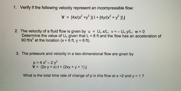 Solved Verify If The Following Velocity Represent An Inco Chegg Com