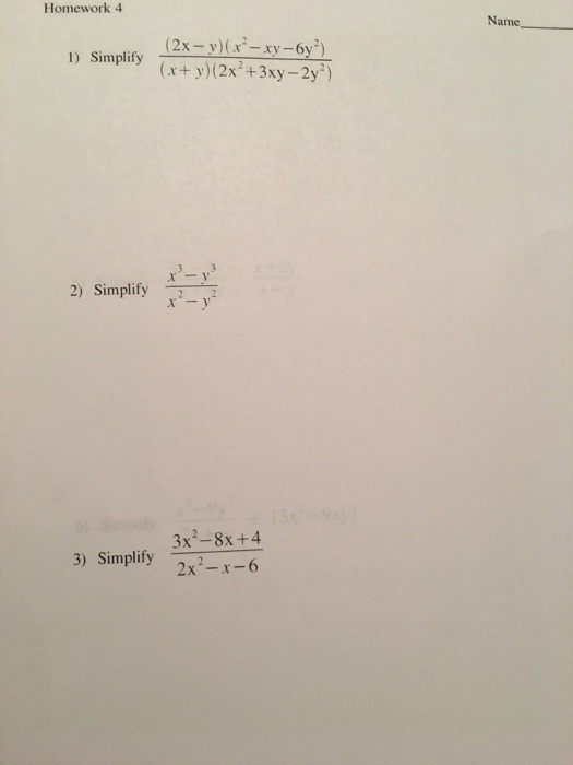 Solved Simplify 2x Y X 2 Xy 6y 2 X Y 2x 2 3xy Chegg Com