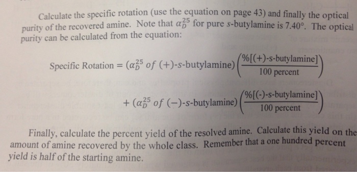 Urgent Calculate The Optical Purity Of The Amine Chegg Com