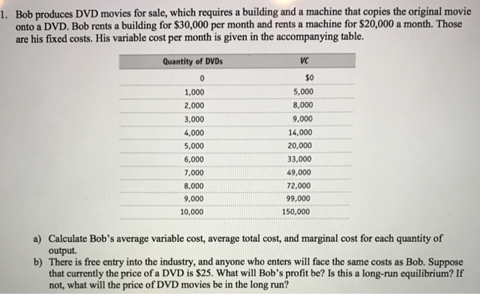 Solved Bob Produces Dvd Movies For Sale Which Requires A Chegg Com