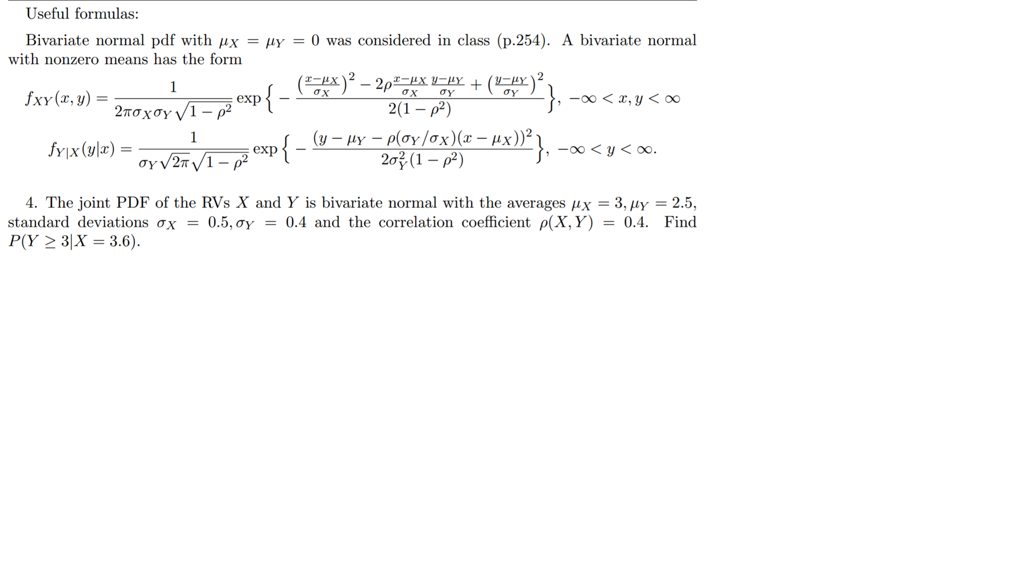 Solved Useful Formulas Bivariate Normal Pdf With Mu X Chegg Com