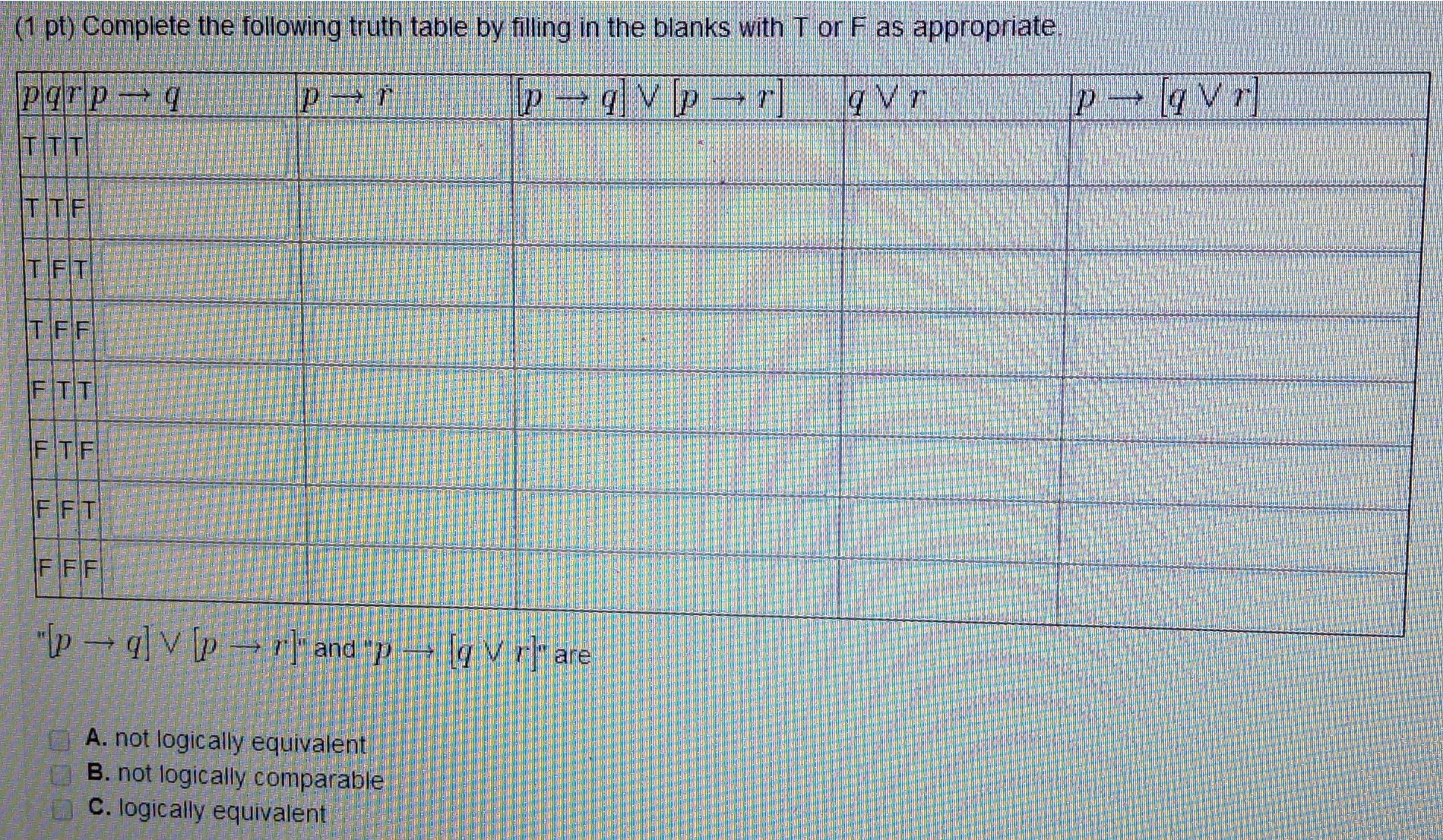 Solved Complete The Following Truth Table By Filling In T Chegg Com