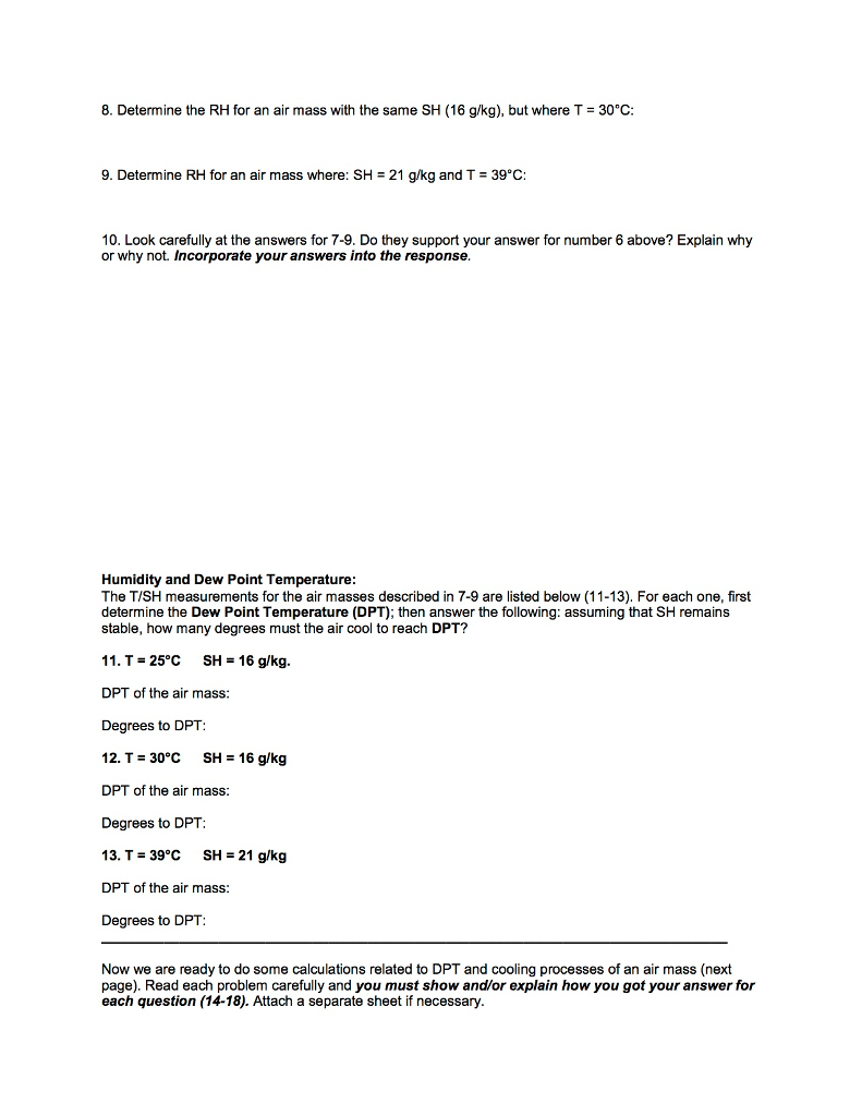 Please Help! Thank you in advance!! Water in the Atmosphere ...