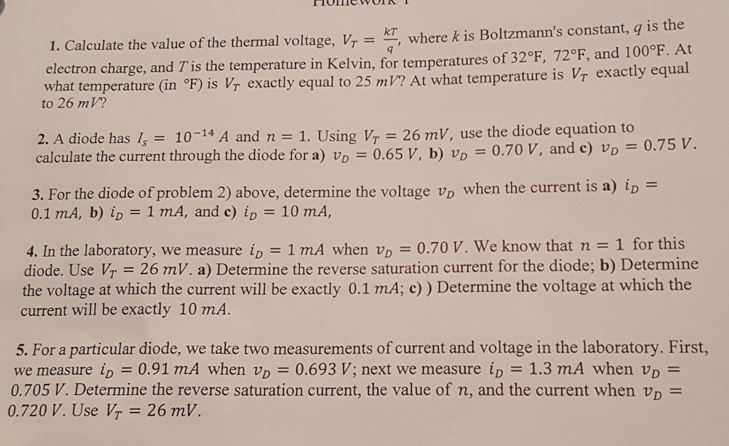 Solved Calculate The Value Of The Thermal Voltage V T K Chegg Com