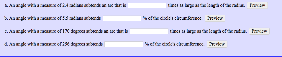 Solved A. An Angle With A Measure Of 2.4 Radians Subtends