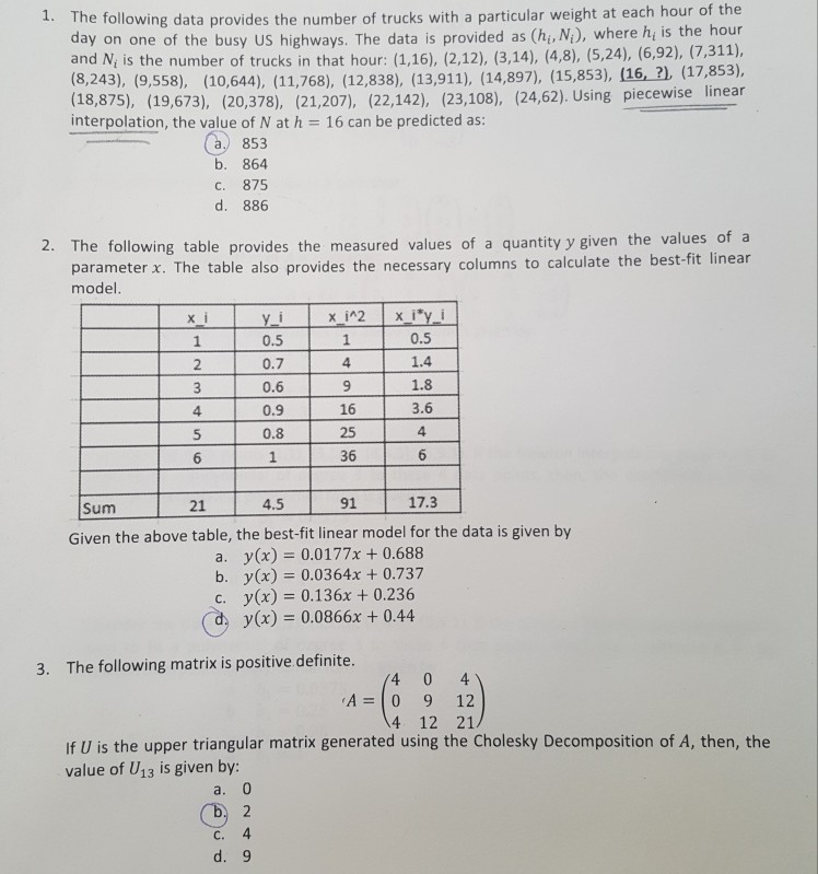 Solved The Following Data Provides The Number Of Trucks W Chegg Com