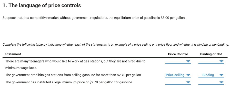 Solved Choices For Price Control Is A Price Ceiling B