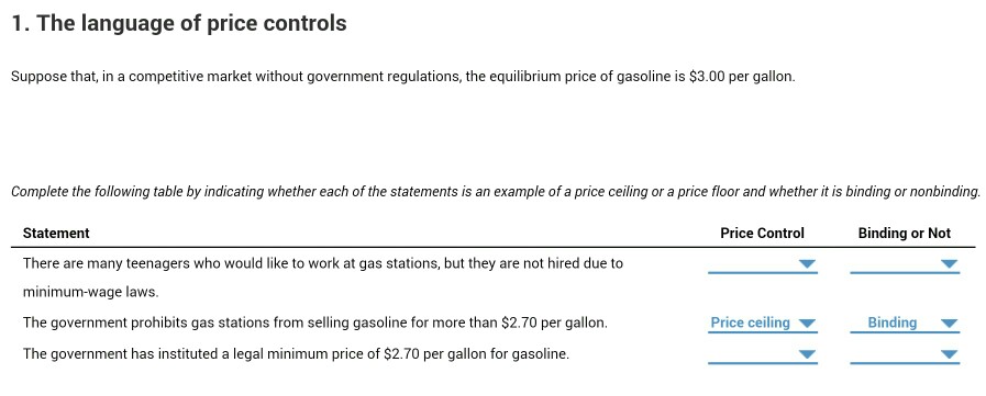 Solved Choices For Price Control Is A Price Ceiling B