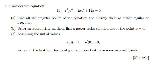 Solved Consider The Equation 1 X 2 Y 2xy 12y 0 Chegg Com