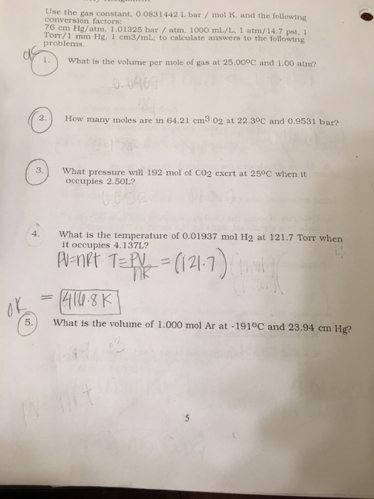 Solved Use The Gas Constant 0 0831442 L Bar Mol K And T Chegg Com