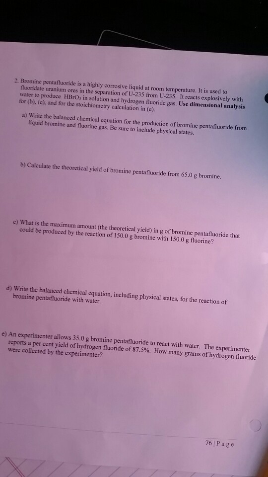 Solved Bromine Pentafluoride Is A Highly Corrosive Liquid