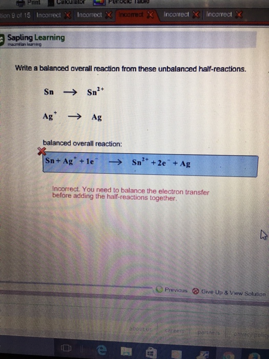 Write A Balanced Overall Reaction From These Chegg 