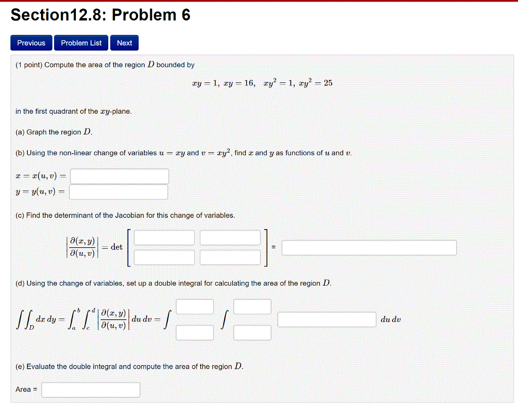 Solved Compute The Area Of The Region D Bounded By Xy 1 Chegg Com