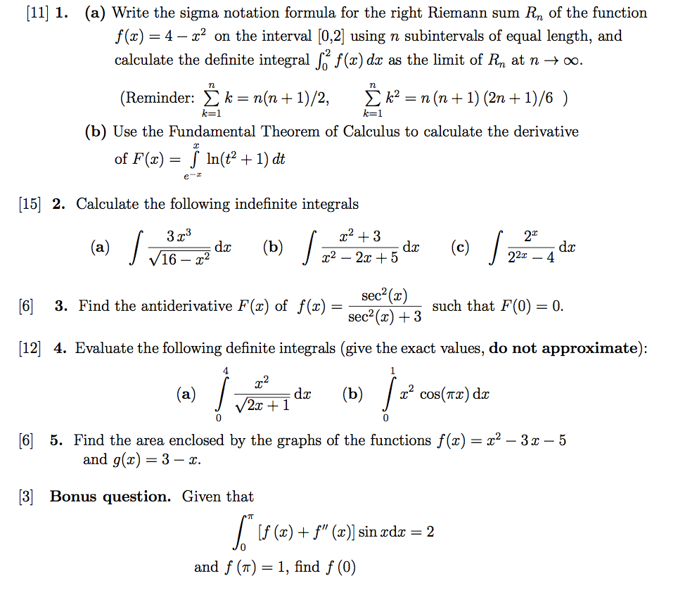 Solved 11 1 A Write The Sigma Notation Formula For T Chegg Com