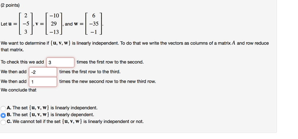 Solved 2 Points 2 10 Let U 5 V 29 And W 35 13 Chegg Com