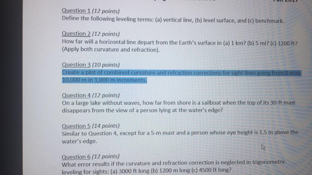 Solved Question 1(12 points) Define the following leveling